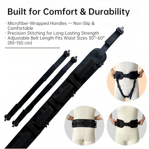 Gait Belt with Handles for Seniors, Metal Buckle, Black, M