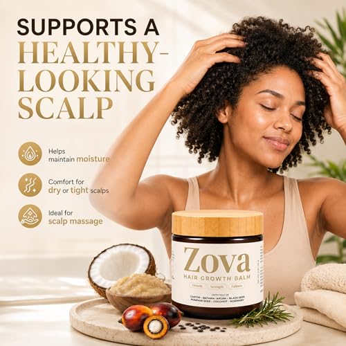 Zova Hair Growth Balm – Batana, Castor, Argan & Rosemary Oil Blend for Thicker, Stronger Hair – Deep Scalp Nourishing Hair Treatment for Men & Women – Natural Hair Repair & Moisturizing Balm 4 oz