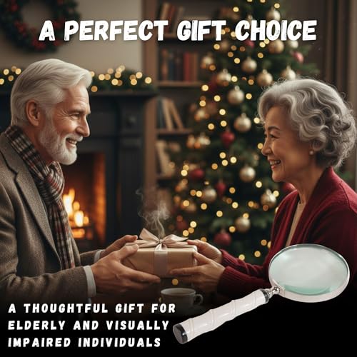 10X Magnifying Glass Lens with Nickle Finish & Carved White Resin Handle – Large Handheld Magnifying Glass for Reading, Vintage, Big Magnifying Reader (White)