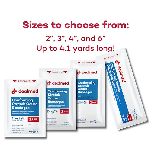 Dealmed 3" Sterile Conforming Stretch Gauze Bandages, 4.1 Yards Latex Free Stretched Dressing Wrap, Medical Non-Adherent Wound Care Mesh Bandages (Box of 12 Rolls) (Pack of 4) 3 Inch (Box) (Pack of 4)
