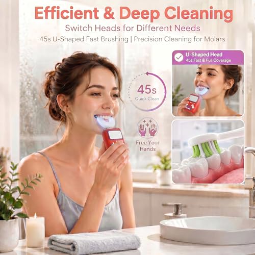 Adult Ultrasonic Electric Toothbrush, u Shaped autobrush Toothbrush Game Console - Red