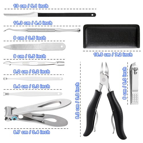 SOUTHMAN Toenail Clippers for Thick & Ingrown Nails Toenail Clippers Kits Stainless Steel Super Sharp Curved Blade Grooming Nail Tool for Man & Women Nail Clippers (9pcs) 9pcs