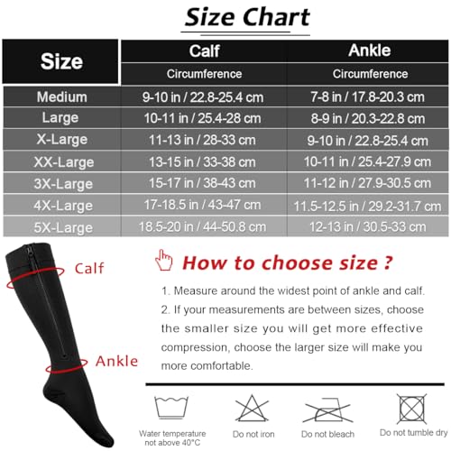 Ailaka Zipper Compression Socks for Men Women, 20-30 mmHg, Close Toe XX-Large (1 Pair) Black