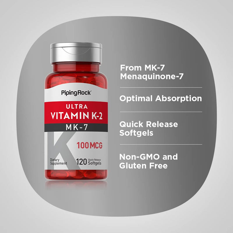 Piping Rock Vitamin K2 MK-7 | 100 mcg | 120 Softgels | Non-GMO, Gluten Free Supplement - BeesActive Australia