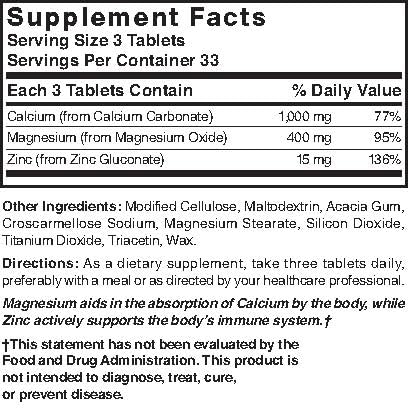 Nature's Blend Calcium Magnesium Zinc Tabs, Unflavored, 100 Count