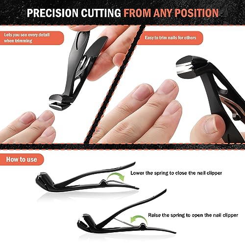 BEZOX Angled Head Toe Nail Clippers for Seniors for Thick Nails - Ergonomic Toenails Clipper for Thick Toenails, Premium Finger Nails Clipper for Adult with Catcher - Black Sand Black Small