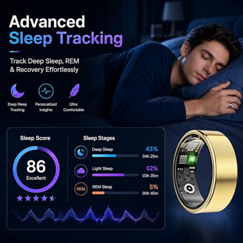 Smart Ring for Women Men, Fitness Ring without Subscription, Gold,7 7