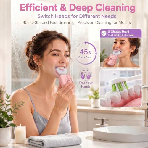 Adult Ultrasonic Electric Toothbrush, u Shaped autobrush Pink
