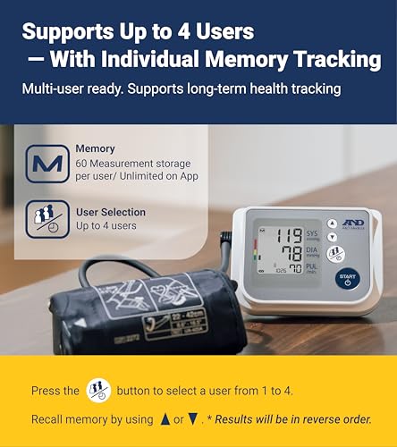 A&D Medical UA-767F Blood Pressure Monitor, 4 Users, Wide Cuff 8.6-16.5" 4 AA Batteries