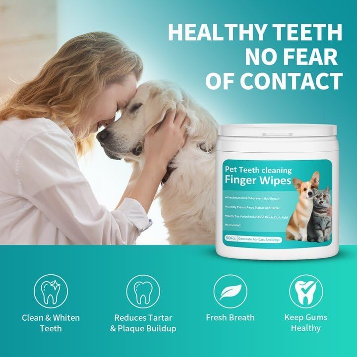 Natural Pet Dental Finger Wipes,2026 Pet Teeth Cleaning Finger Wipes for Dogs Cats,No Brushing Pets Oral Care Wipe for Fresh Breath (2 Box)