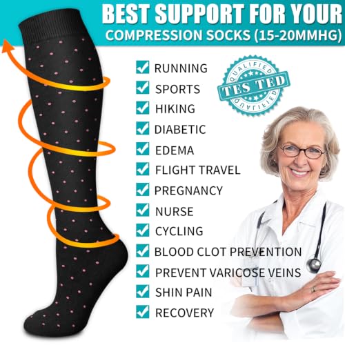 Copper Compression Socks for Women & Men (6 pairs) - Best Support for Nurses, Running, Hiking, Recovery Small-Medium Pink -shaped heart-2
