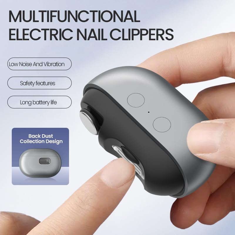Electric Nail Clipper, Automatic Nail Clipper 2 Speed Settings with LED Light Smart 3-in-1 Nail Trimmer USB Charging Electric Toenail Clippers, for Children, Adults, and the Elderly - BeesActive Australia