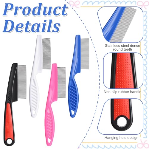 4 PCS Dandruff Comb Remover Lice Comb for Thick Women Hair, Stainless Steel Fine Tooth Combs Set, Dandruff Scalp Care Combs Metal for Women All Hair Types