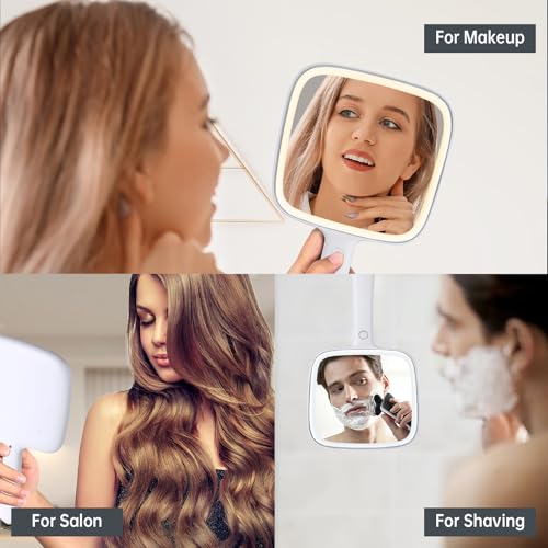 Hand Mirror with 3 Light Color, 6.2'' X 5.9'' Lighted Handheld Mirror White