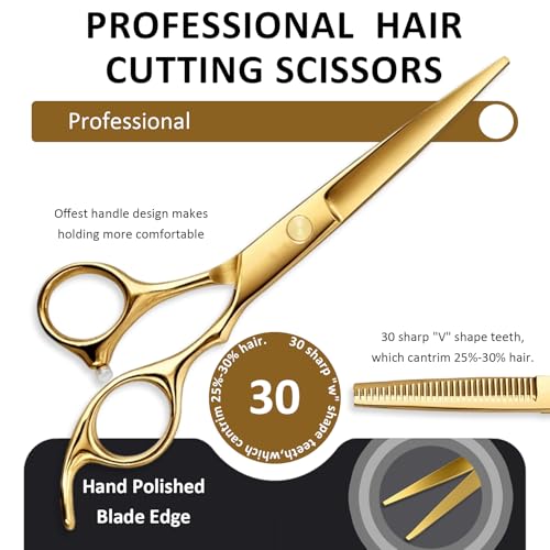12 Pcs Professional Hair Cutting Scissors Set, Stainless Steel Haircut Shears with Thinning Scissors, Combs, Cape & Storage Case, Sharp & Durable for Men Women Kids, Home Salon Barber Use