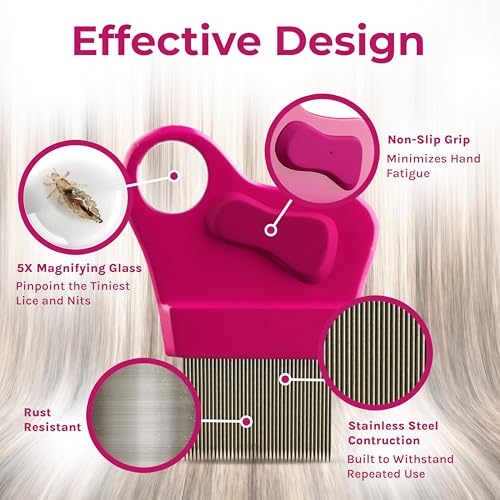 Lice Essentials Stainless Steel Lice & Nit Comb with 5X Magnifier