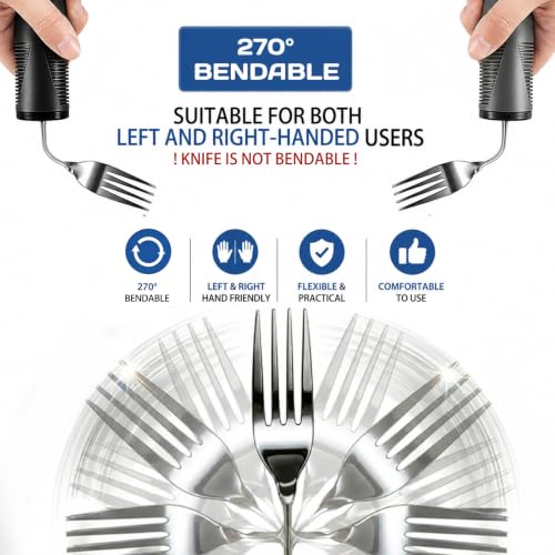 Holotap Adaptive Utensils for Hand Tremors,Elderly 270° Adjustable 4PCS Gray