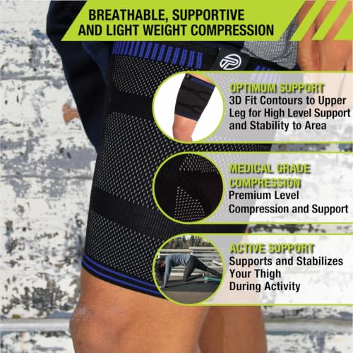 Pro-Tec Athletics 3D Flat Thigh Sleeve, Medical Grade Compression, Upper Leg Support Small