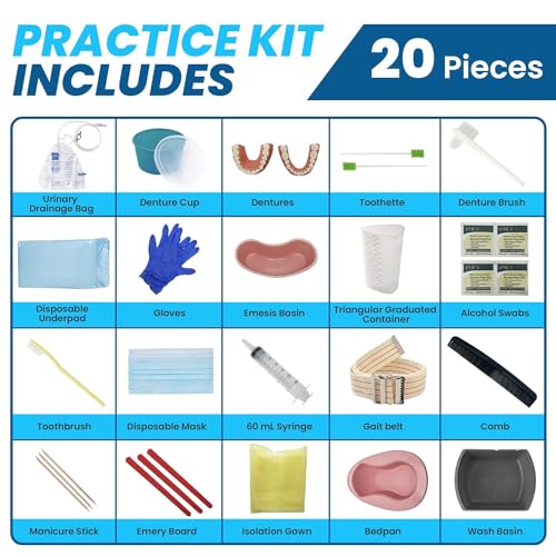 CNA Practice Kit, 20 Pieces - Complete Kit for Your Certified Nursing Assistant Exam - Contains Vital Equipment and Training Essentials to Prepare