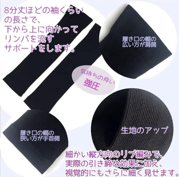 Upper Arm Slimmer (Made in Japan) Upper Arm Shaper Tightening Compression Arm Cover Left and Right Pair One Size Fits Most Black, Black - BeesActive Australia