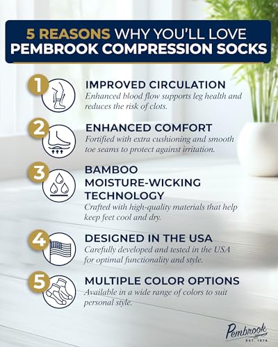 Pembrook® Bamboo Viscose Light Compression Socks - 3 Pairs | 8-15 mmhg Compression Socks | Knee High Comfort Support Socks Medium Light Green/Light Blue/Rose
