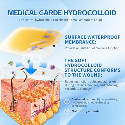 Hydrocolloid Wound Dressing with Border, 4 x 4 in, 10 Pack 4"x4" Border（0.5mm）