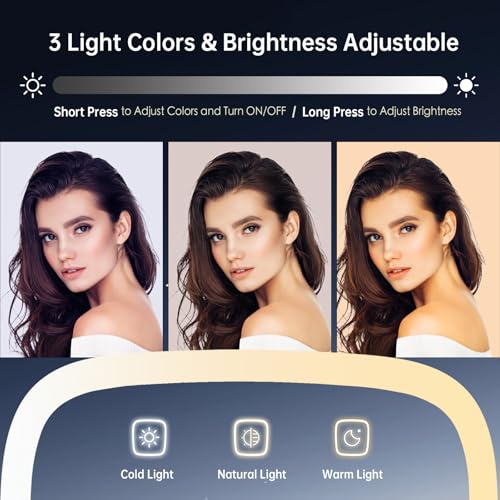 Hand Mirror with 3 Light Color, 6.2'' X 5.9'' Lighted Handheld Mirror White