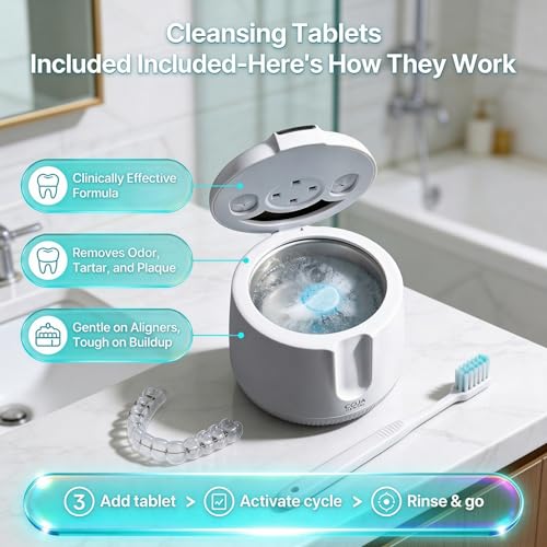 Cleansing Pod PRO + UV | Rechargeable Ultrasonic Retainer Cleaner Machine | 48kHz Ultrasonic Dental Pod for Mouthguard, Dentures & Aligners | 3 Cleaning Modes | Tablets Included Arctic White