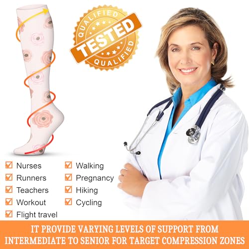 QUXIANG Compression Socks for Women & Men 15-20 mmHg, Best for Medical, Nursing, Running, Athletic, Varicose Veins, Travel 030 Pink/Pink/Nude/Pink/Nude/White Large-X-Large
