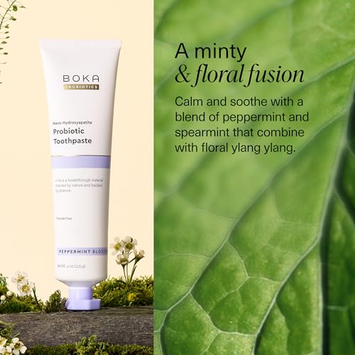 Boka Fluoride Free Toothpaste, Nano Hydroxyapatite Toothpaste, Appropriate for Sensitive Teeth - for Adult, Kids Oral Care - Probiotics - Peppermint Blossom& Citrus Mint, 4 Fl Oz 2Pk Value Pack (8 Ounce) C. Probiotic - Citrus Mint, Peppermint