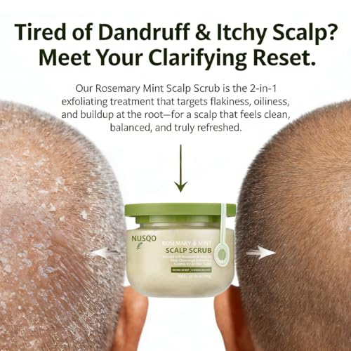 Scalp Scrub for Dandruff & Oily Hair with Rosemary & Mint – 2-in-1 Exfoliating Treatment to Remove Buildup, Relieve Itchy Scalp & Promote Hair Growth, Includes Silicone Scalp Massager Brush