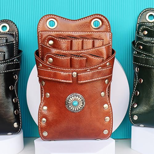 Hairstylist Waist Bag, 7-Slot PU Leather Barber Scissors Tool Bag Shear Holder, Detachable Hair Cutting Organizer for Combs, Clippers, and Spray Bottles (Coffee) Coffee