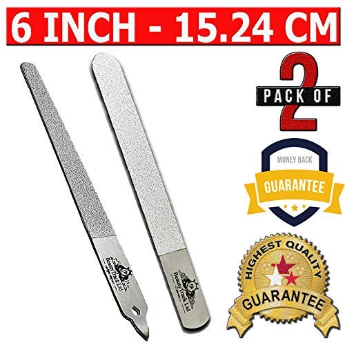 BeautyTrack 6-Inch Diamond Deb Nail File, for Manicure, Pedicure, Grooming Foot Skin, Podiatric Foot Care Instruments, Stainless Steel (Pack of 2, 2026 Stock), Pouch