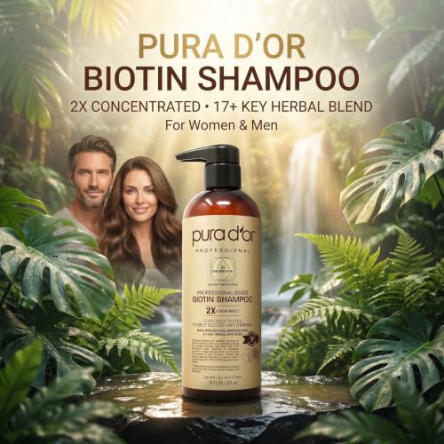 PURA D'OR Clinically Formulated Biotin Shampoo - Daily Hair Care Routine For Thinning Hair - 2X Concentrated 17+ Key Herbal Blend Hair Thickening Products For Women & Men, Botanical Zen Scent 16 Fl Oz 16 Fl Oz (Pack of 1)