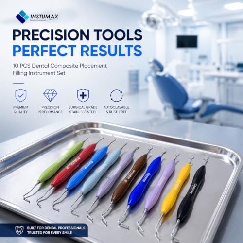 Set of 10 Dental Composite Placement Filling Instruments – Silicone Handle Restoration Plugger/Spatula – Resin Application & Tooth Restoration Kit 10 Pcs