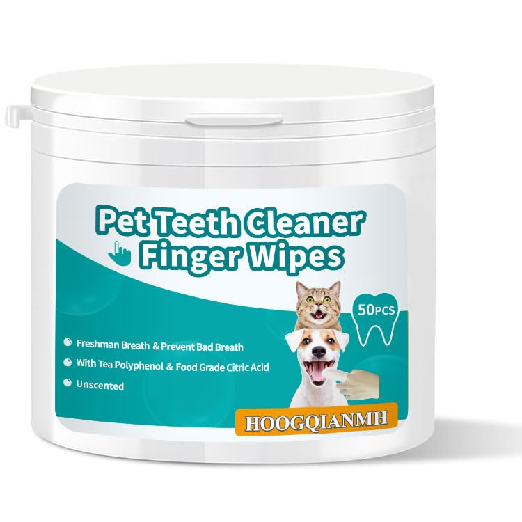 Pet Dental Finger Wipes for Dogs & Cats | Teeth Cleaning Wipes with Natural Formula | Remove Plaque & Tartar | Fresh Breath, Safe & Gentle (50 Count)