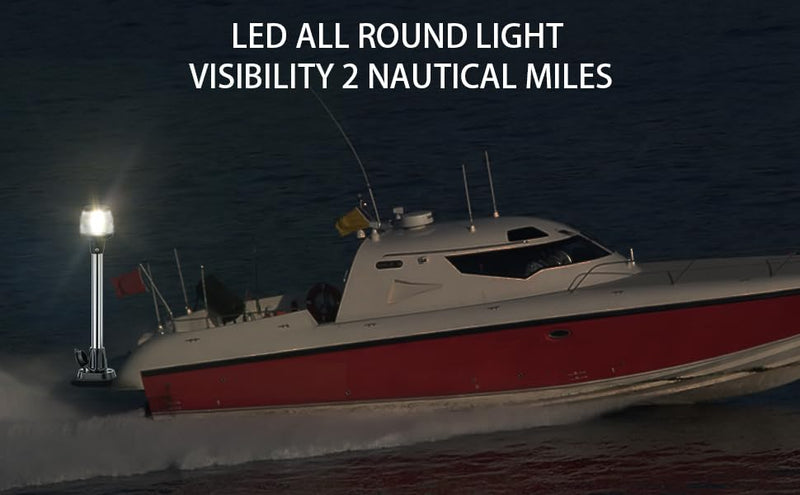 13 Inchs Stern Anchor Light, Navigation Lights, All Round White LED, 2NM Visibility, Stainless Steel Pole, Removable 2 Pin Plug-in Mount, 10-24V DC