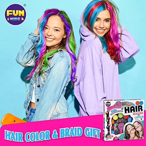 Hair Braiding Kit for Girls 8-12, FunKidz Handheld Hair Temporary Coloring Clamp with Hair Chalk for Kids Washable Hair Makeup Kit