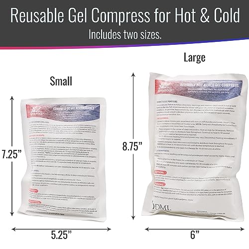 DMI Hot & Cold Reusable Gel Compress, Microwavable, Relieves Swelling and Pain, Increases Blood Flow, Warms Cold Hands & Feet, Ideal for Emergency First Aid, Pack of 2, One Small and One Large Pack