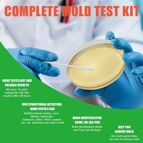 Mold Test Kit for Home Within 12 Individual Tests,DIY Detector at Home, Surface Mold,HVAC,Indoor Air Quality Testing Kits,Black Mold Testing,Includes Detailed Mold Identification Guide and Free Lab Mold Test-12
