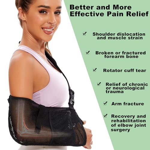 KONSEDIK Mesh Arm Sling - Medical Shoulder Sling for Shower - Adjustable Arm Brace,for Men Women Rotator Cuff Injury,Left Right Arm,Wrist, Elbow,Clavicle Fracture Post-Surgery(Small) Black Small