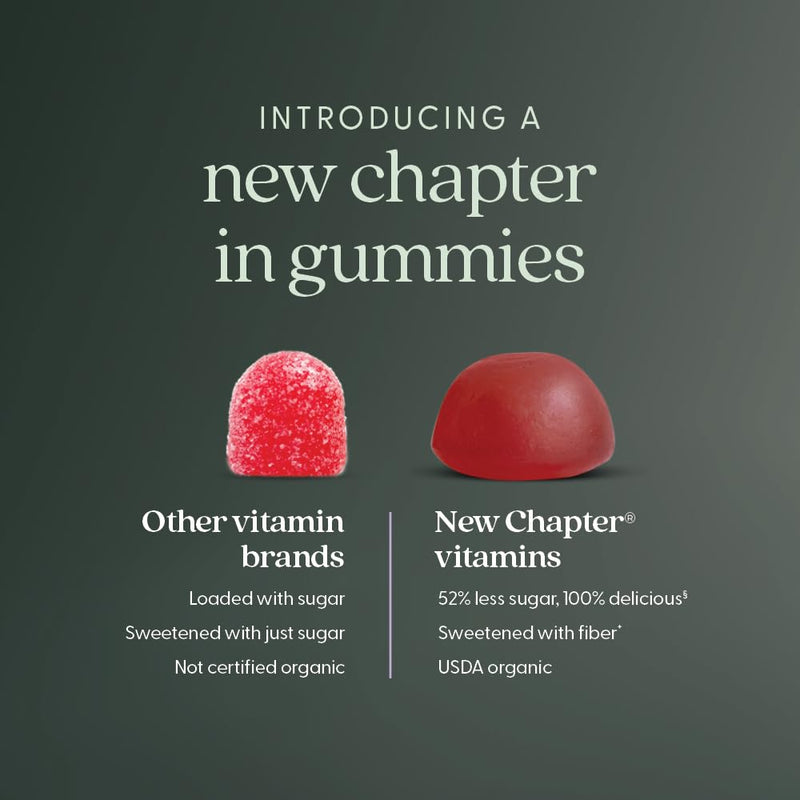 New Chapter USDA Organic Vitamin D3+ Gummies, 60 Count | 52% Less Sugar, 1,000 IU Vitamin D ONE Daily Gummy for Strong Bones and Muscle Function, Non-GMO, Gluten Free
