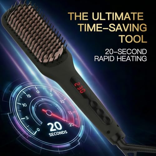 MEGAWISE Pro Ionic Straightener Brush, 20s Heat, Auto-Off, Dual Volt