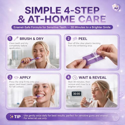Purple Teeth Whitening Strips V34 Pap+ 15 Treatments 30 Strips Teeth Professional Brightening Removes Stains in 30 Minutes Safe for Enamel Non Sensitive Teeth Whitening 15 Count (Pack of 1)