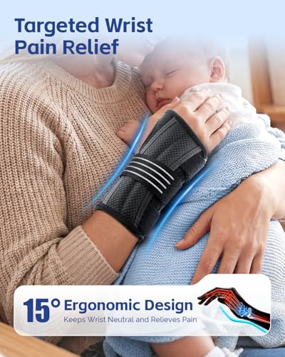FEATOL Lightweight 60g Wrist Brace for Carpal Tunnel, Day Support Women Men Left Hand Black Medium