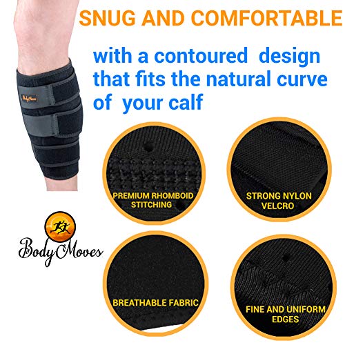 BodyMoves Adjustable Calf Compression Sleeve – Shin Splint Relief Brace with Velcro Wrap, Calf Support Sleeve for Men & Women
