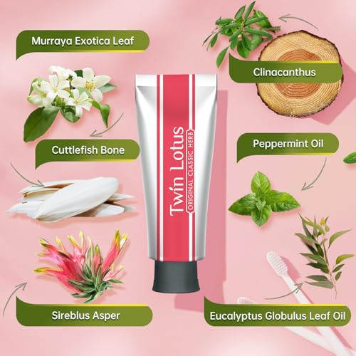 Twin Lotus Original Classic Herb Toothpast,Fluoride Free,Improve Gum Health,Toothbrush Tree,Orange Jasmine,3.52oz 3 PKs,for Improve Dental Health Teeth Care Tooth Stain Remover
