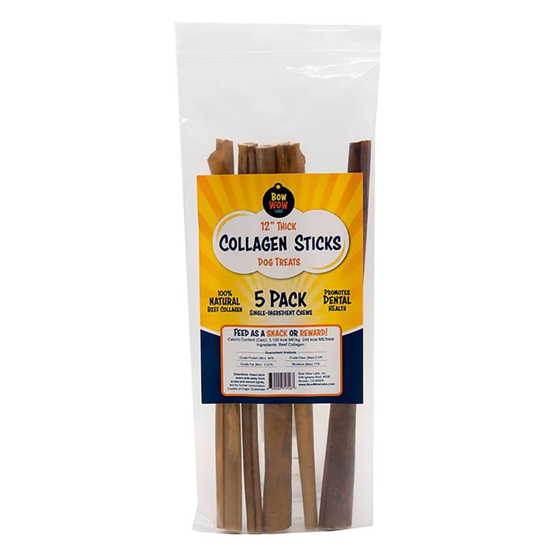 Bow Wow Labs SafeFit Beef Collagen Sticks for Dogs - All Natural Dog Treats for Joint, Gut, Bones & Oral Health, Long Lasting Collagen Chews, Dog Chew Treats, Dental Chews for Dogs - 12" Jumbo, 5 Pack 12" - Jumbo