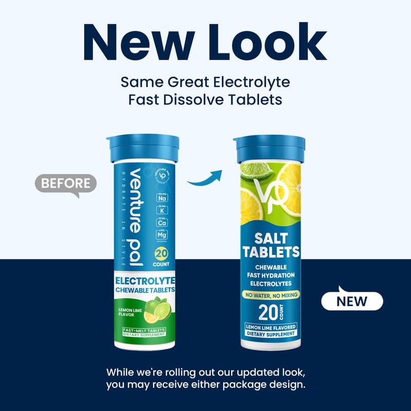 Venture Pal Chewable Electrolyte Tablets, 80 Count Fast-Dissolve Sugar-Free Stick Salt Tablets - Variety Pack for Rapid Hydration, Outdoor Running, Hiking, Sports | Keto & Vegan Friendly | 4 Pack V1-Variety 1 Count (Pack of 80)