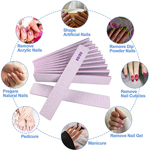 80/80 Grit Nail Files, Emery Boards Nail File for Acrylic and Gel Nails, Coarse Nail File Double Sided 80 Grits Emory Professional Filers Reusable Washable Manicure Square Gray 12 Pcs 80/80 Grit
